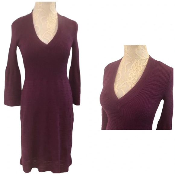 M by Missoni Dresses & Skirts - M Missoni Fit & Flare Plum Lined Sweater Dress